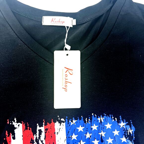 Roshop Distressed American Flag Black T-Shirt Women’s Size L - Picture 3 of 11